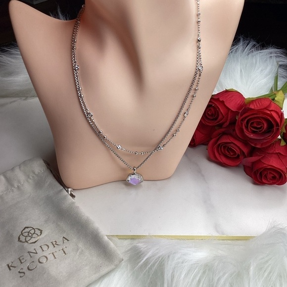 KENDRA SCOTT NECKLACE EARRING SET SILVER VANESSA DICHROIC GLASS RHINESTONES - Picture 7 of 10